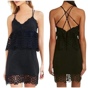 Gianni Bini Monica Black Lace Peplum Strappy Dress Black Size 0 NWT